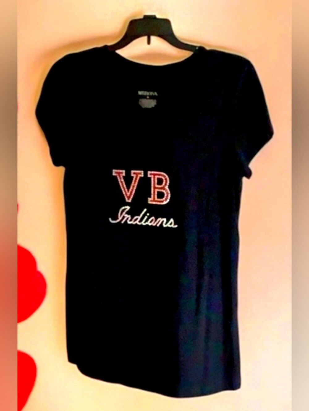 VB Indians Merona tee shirt with Logo with stones size Med black short s…